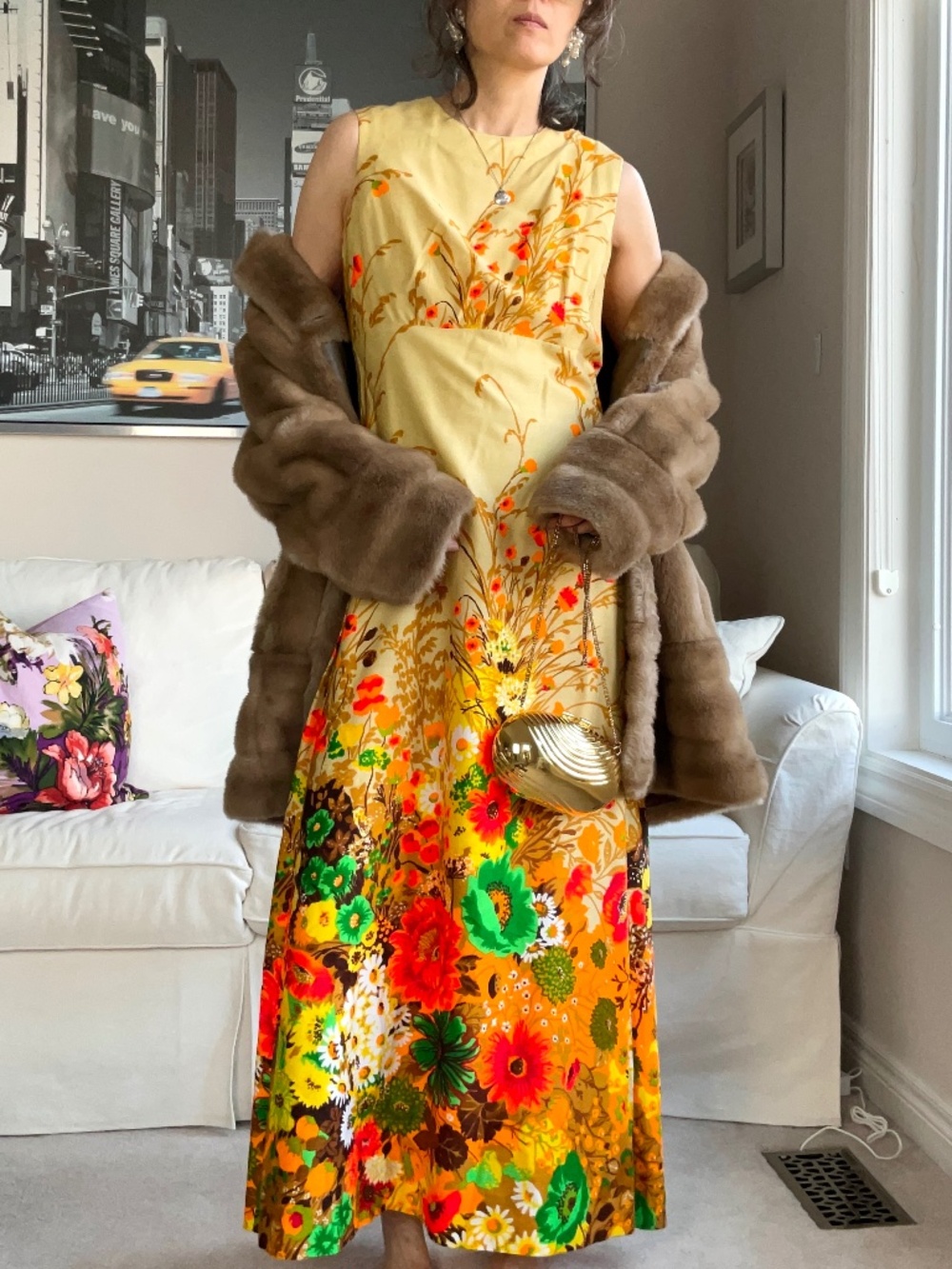 Vintage floral empire waist A-line maxi dress
